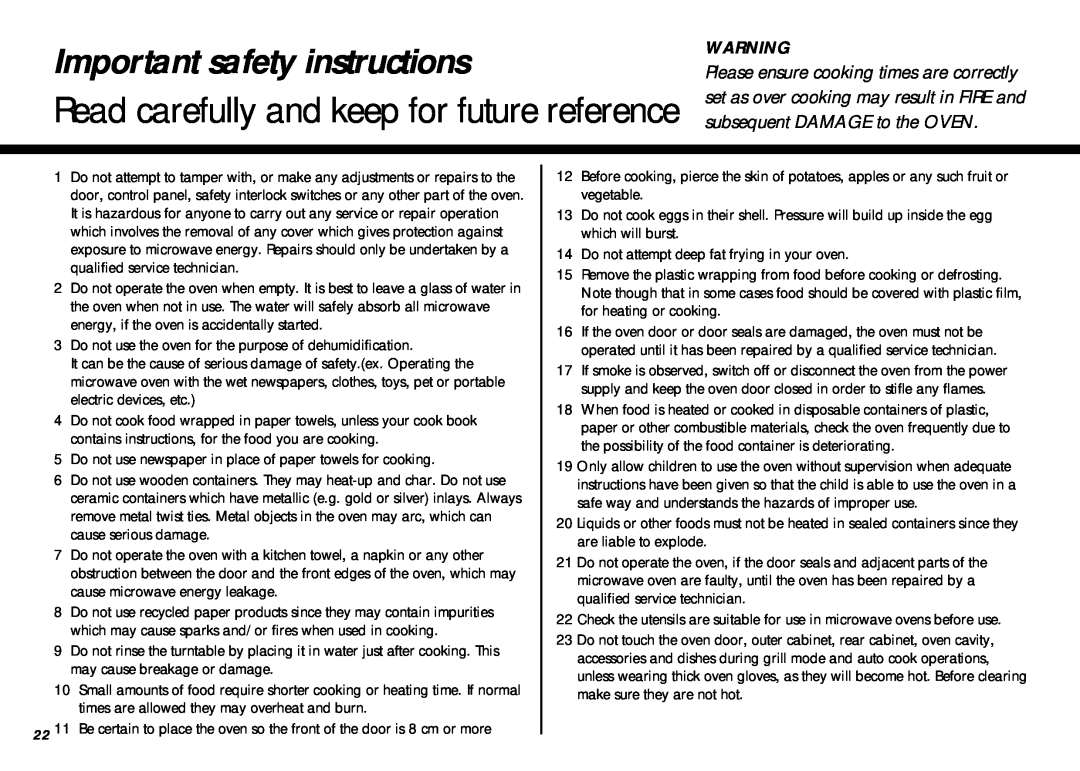 LG Electronics MB-387W owner manual Important safety instructions, Read carefully and keep for future reference 