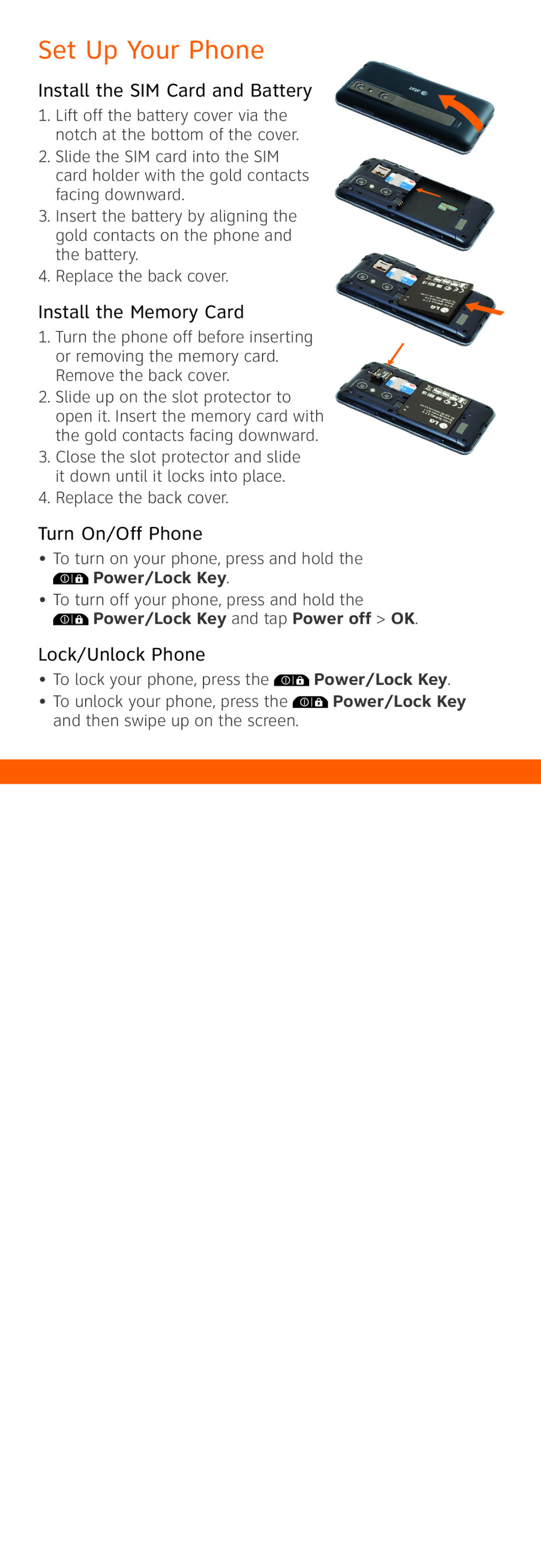 LG Electronics MBM63499701 Set Up Your Phone, Install the SIM Card and Battery, Install the Memory Card, Turn On/Off Phone 