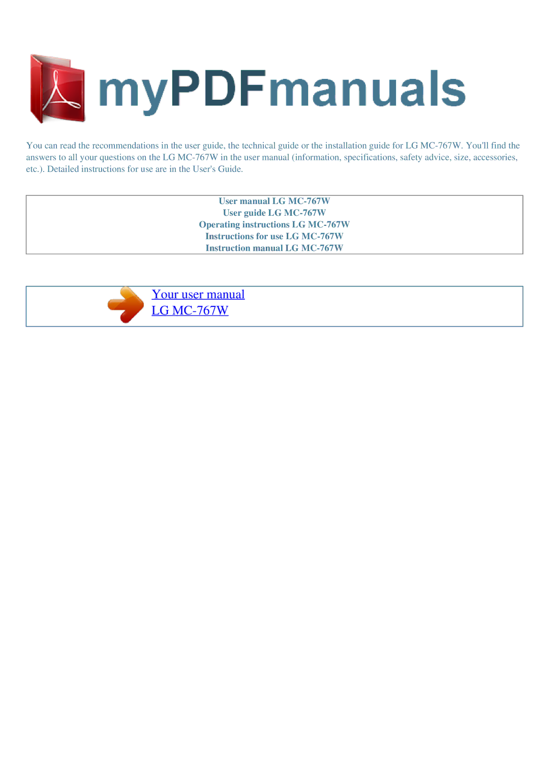 LG Electronics user manual LG MC-767W 