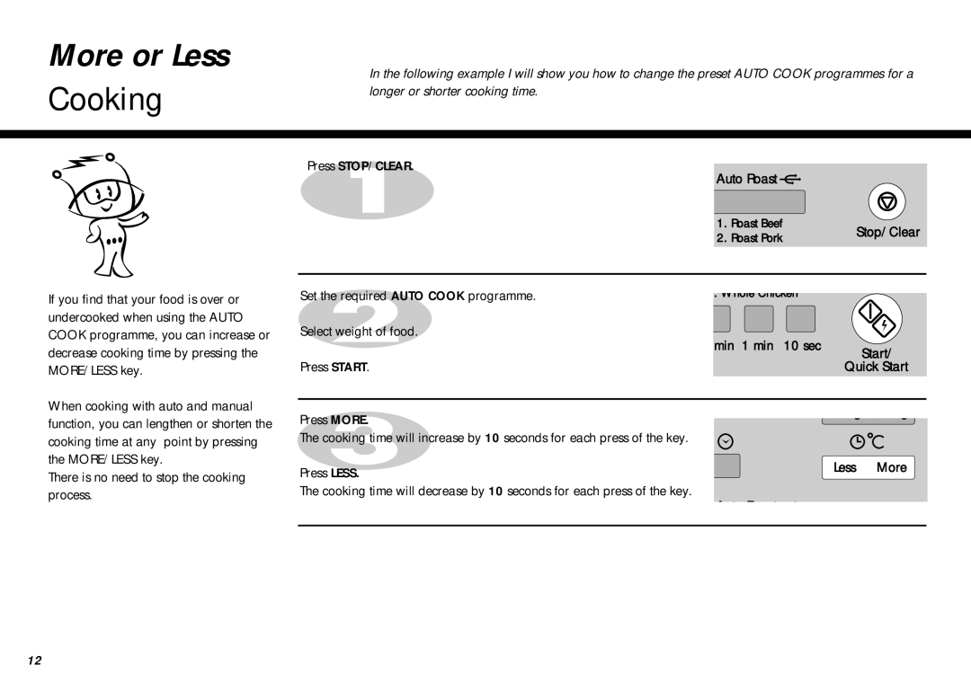 LG Electronics MC-805CLR warranty Select weight of food, Press Less, Less More 