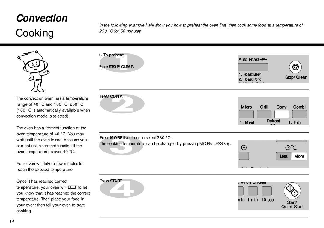 LG Electronics MC-805CLR warranty Convection, To preheat Auto Roast Press STOP/CLEAR, Press Conv 