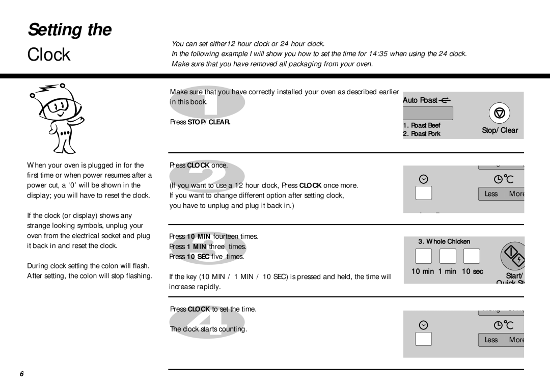 LG Electronics MC-805CLR warranty Setting, Clock, Auto Roast 