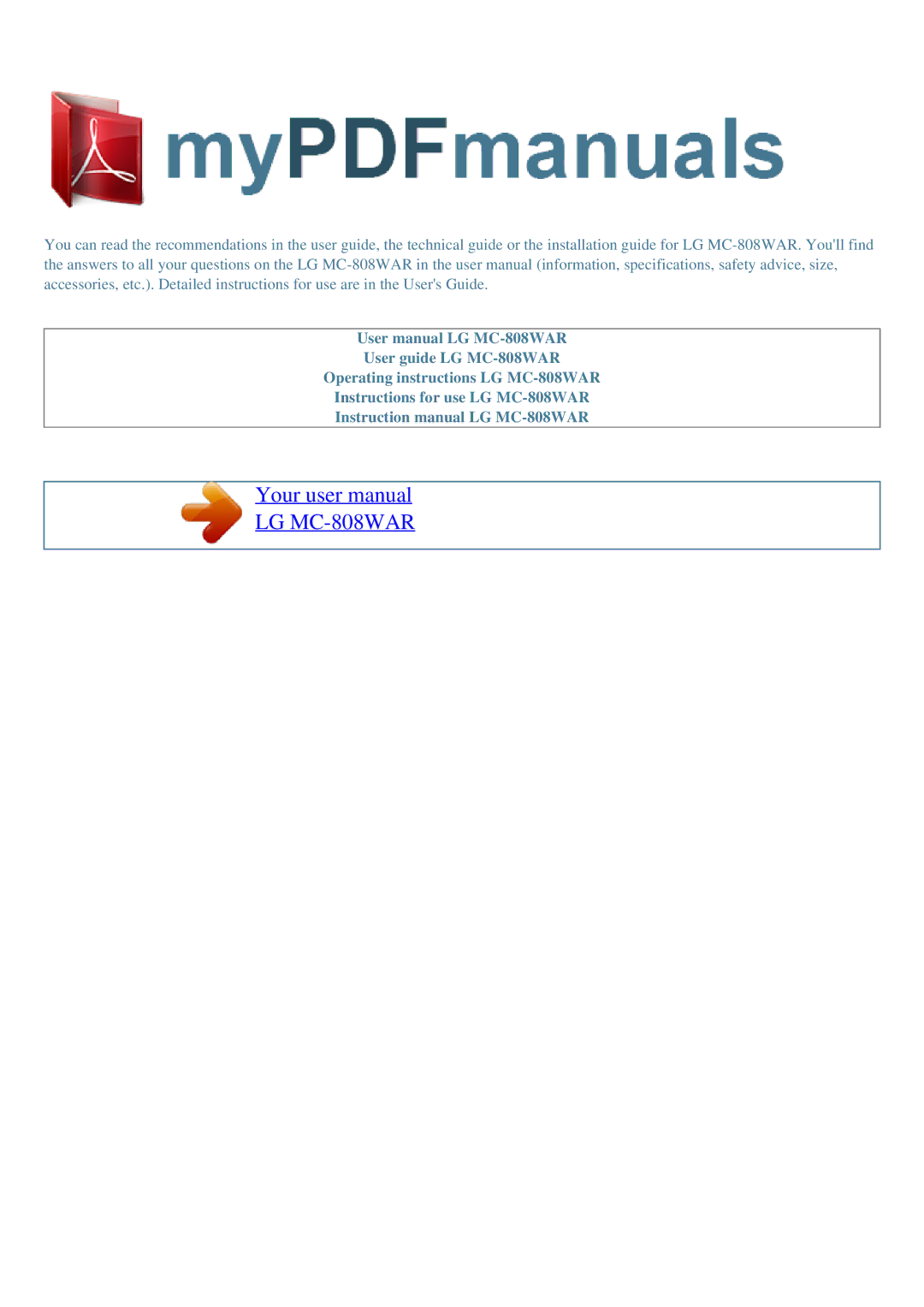 LG Electronics user manual LG MC-808WAR 