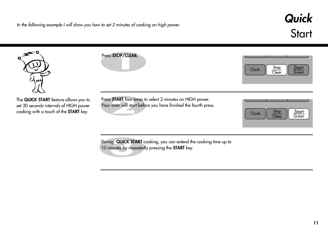 LG Electronics MC-924JA Press STOP/CLEAR Quick Start feature allows you to, Set 30 seconds intervals of High power 