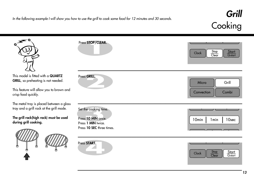 LG Electronics MC-924JA, MC-924JLA owner manual Grill, This feature will allow you to brown and crisp food quickly 