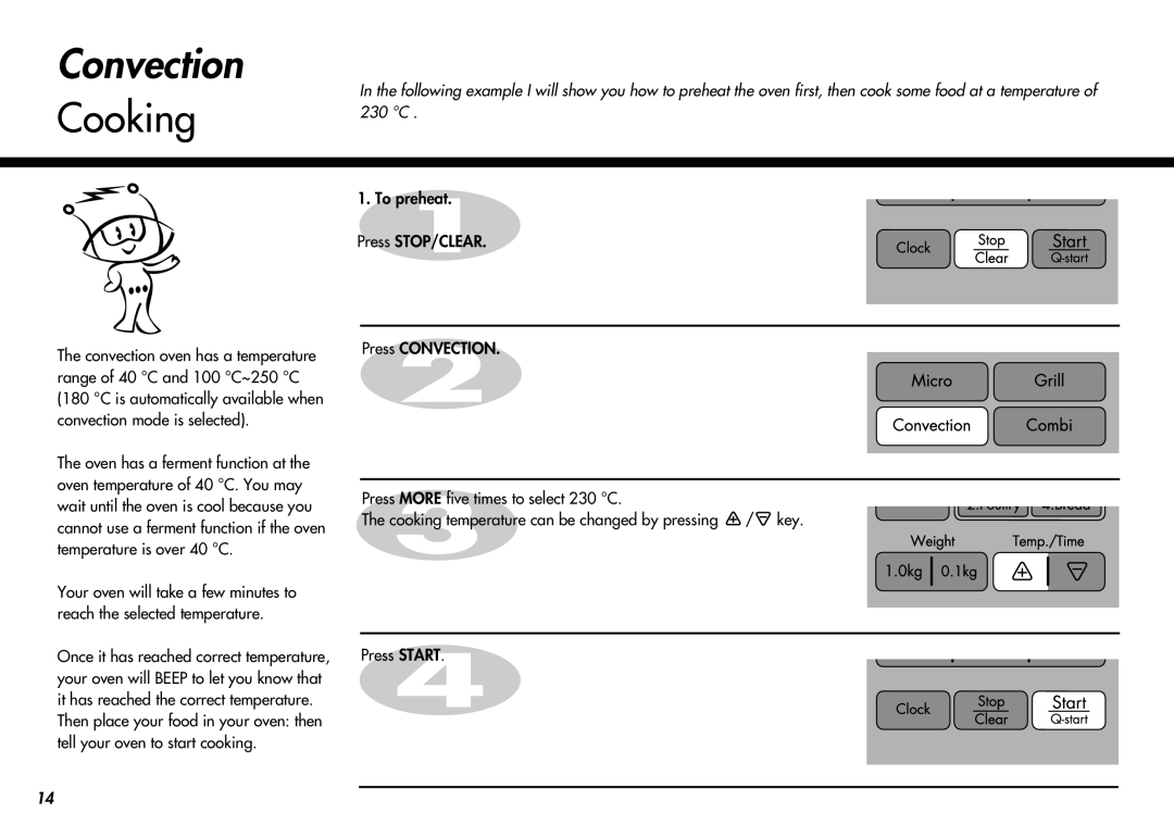 LG Electronics MC-924JLA, MC-924JA owner manual Convection, To preheat Press STOP/CLEAR 