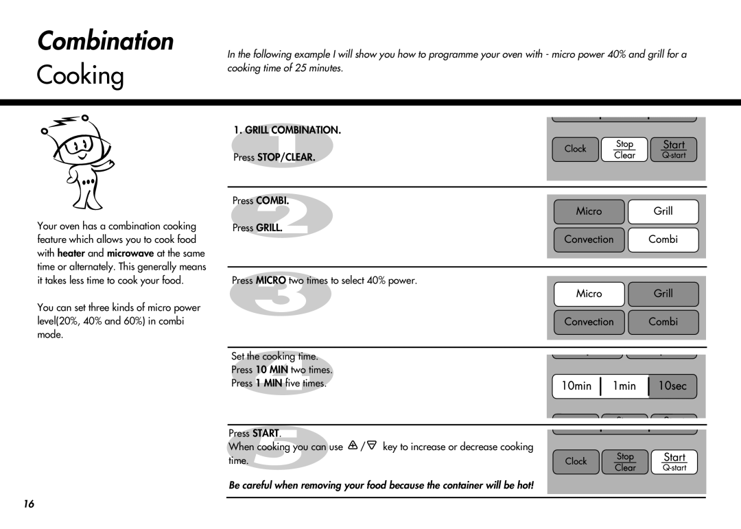 LG Electronics MC-924JLA, MC-924JA owner manual Grill Combination 