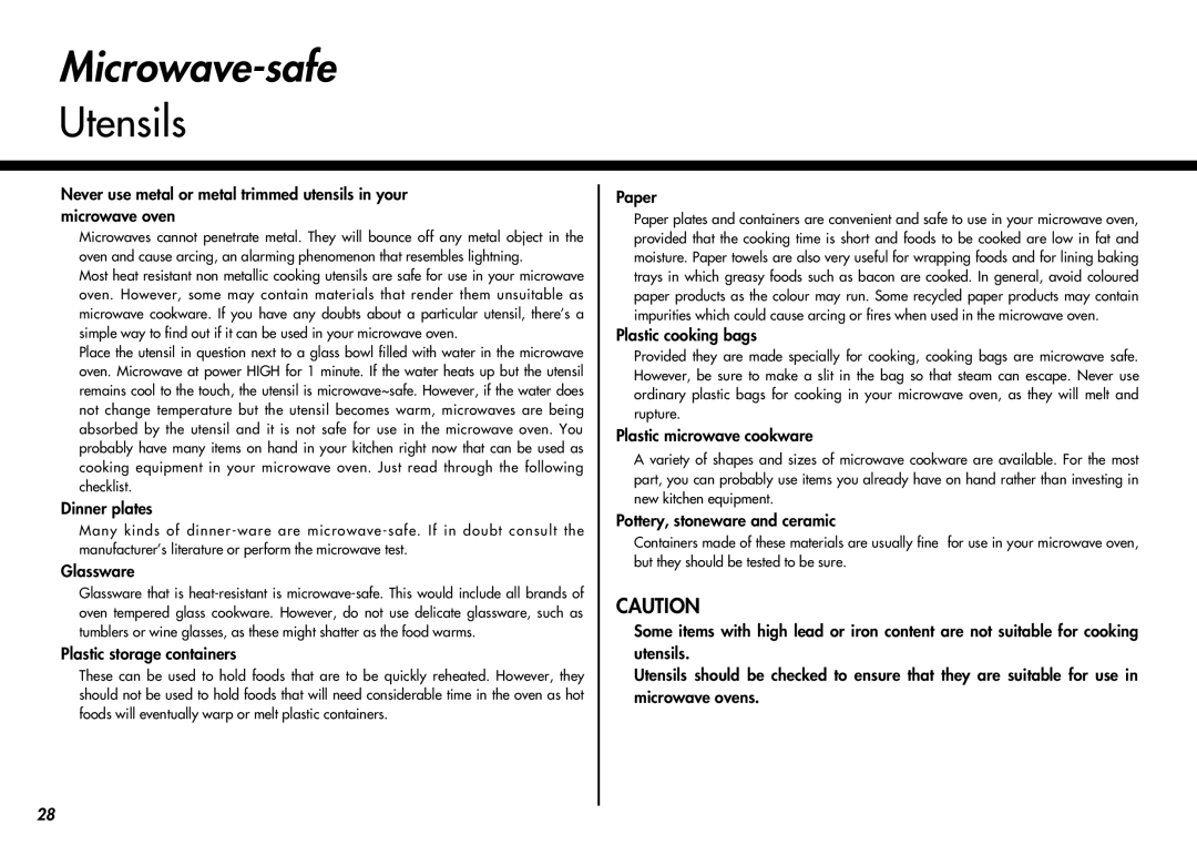 LG Electronics MC-924JLA, MC-924JA owner manual Microwave-safe, Utensils 