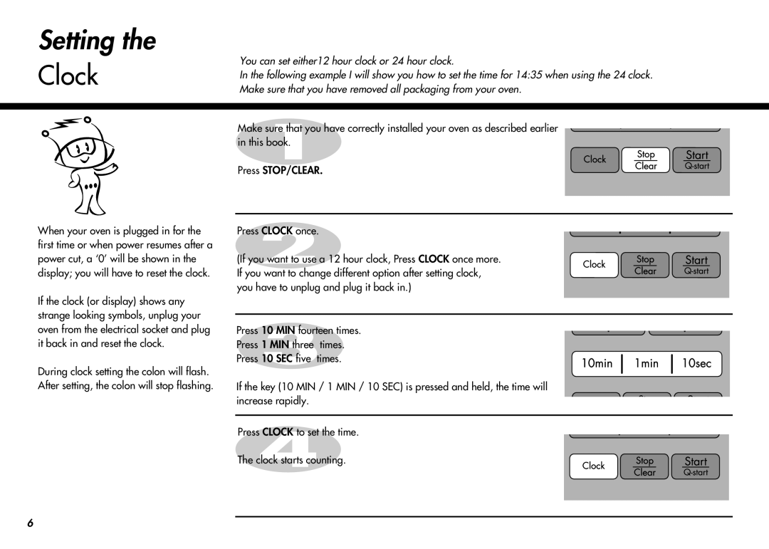 LG Electronics MC-924JLA, MC-924JA owner manual Setting, Clock 