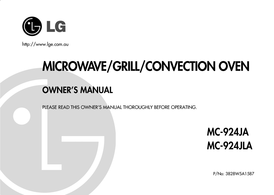LG Electronics owner manual Microwave/Grill/Convection Oven, MC-924JA MC-924JLA 