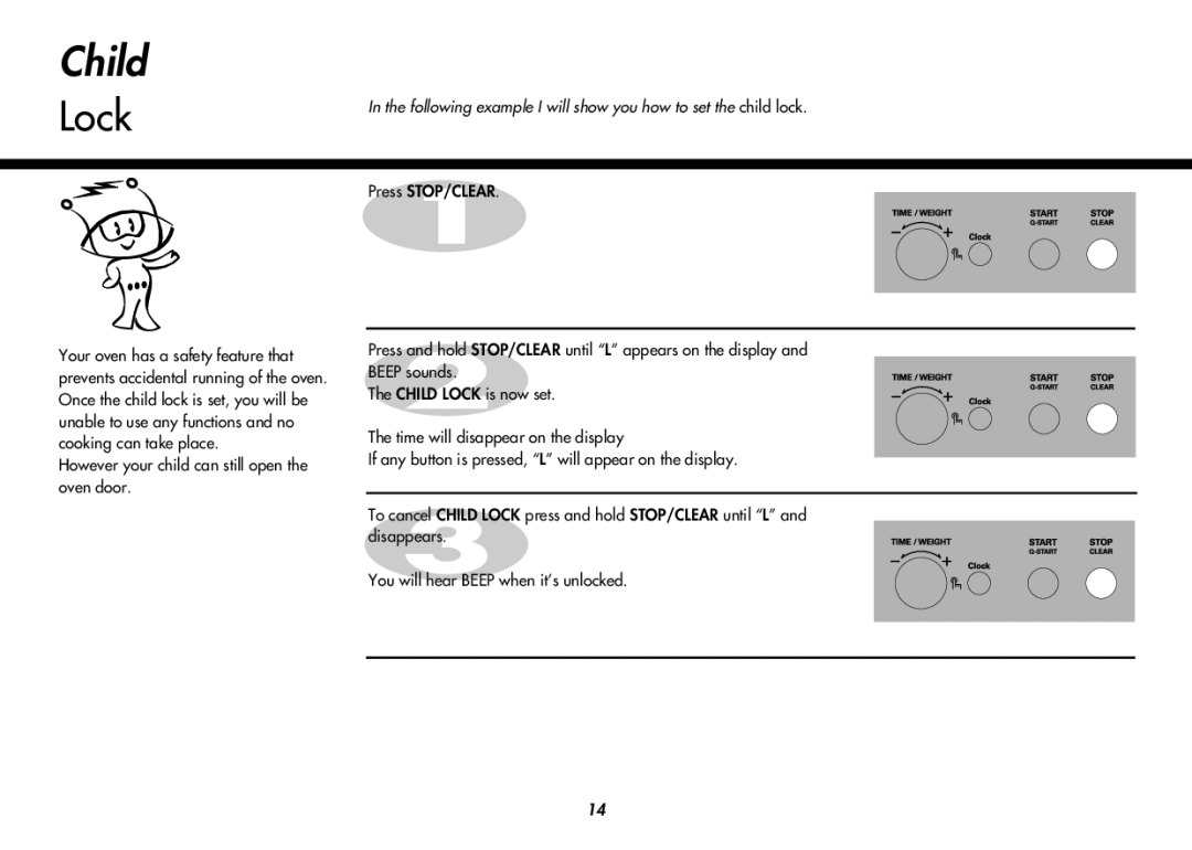 LG Electronics MC8088HR, MC8088HL owner manual Child, Lock, Following example I will show you how to set the child lock 