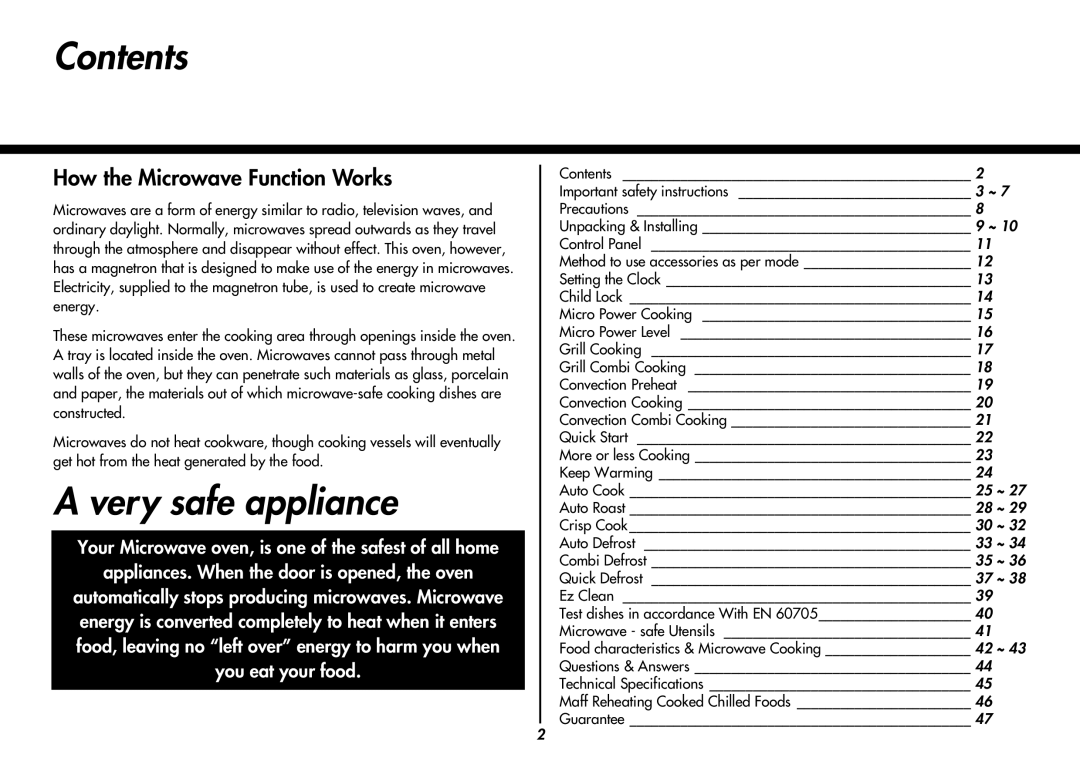 LG Electronics MC8088HR, MC8088HL owner manual Contents, Very safe appliance 