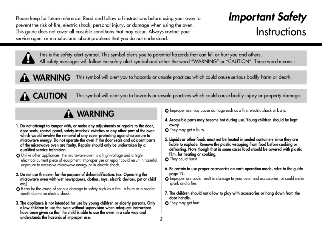 LG Electronics MC8088HL, MC8088HR owner manual Important Safety, Instructions 