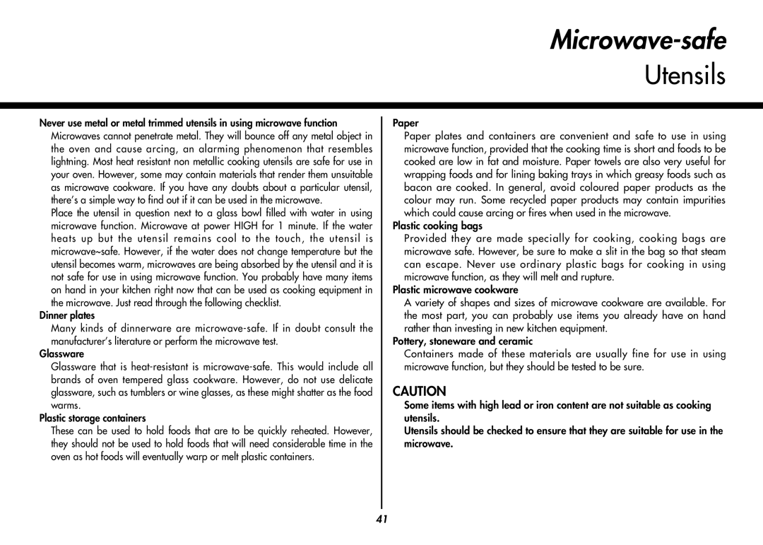 LG Electronics MC8088HL, MC8088HR owner manual Microwave-safe, Utensils 