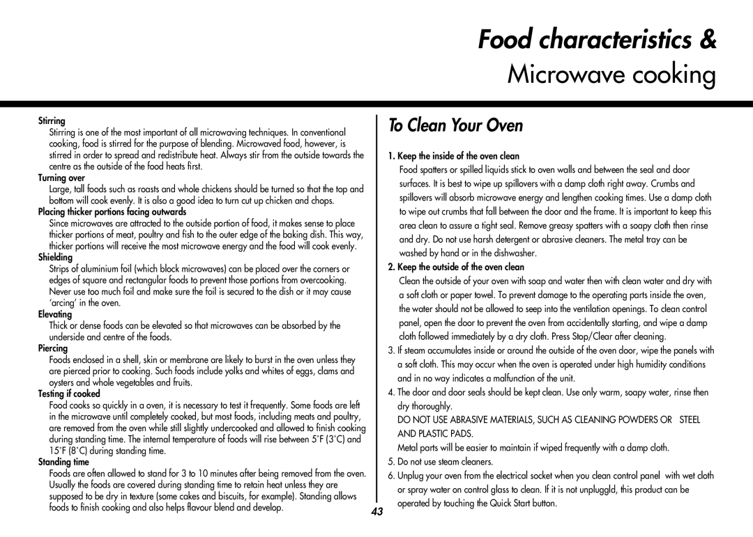 LG Electronics MC8088HL, MC8088HR owner manual Food characteristics, Microwave cooking 