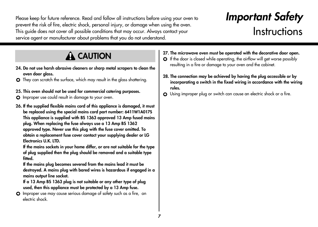 LG Electronics MC8088HL, MC8088HR owner manual Important Safety 