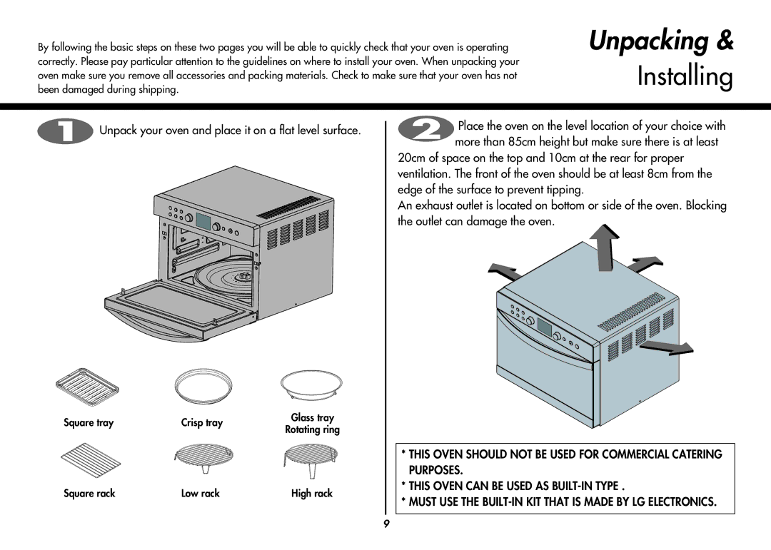 LG Electronics MC8088HL, MC8088HR owner manual Unpacking, Installing 