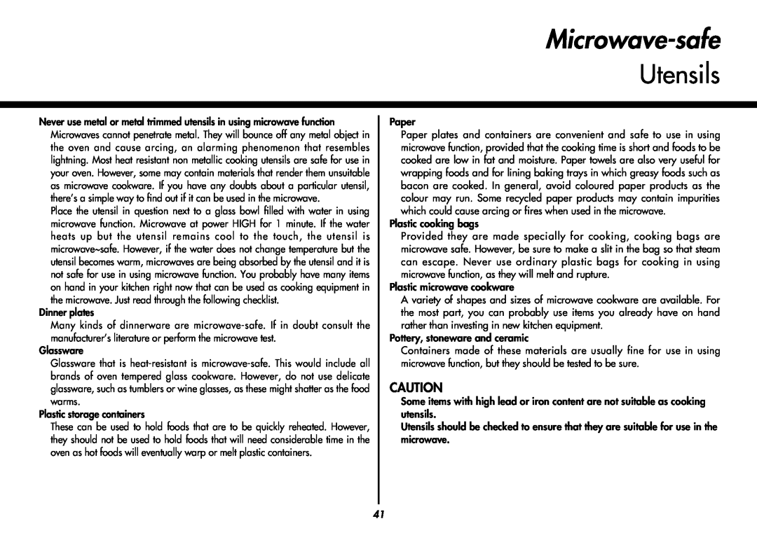 LG Electronics MC8088HL, MC8088HR owner manual Microwave-safe, Utensils 