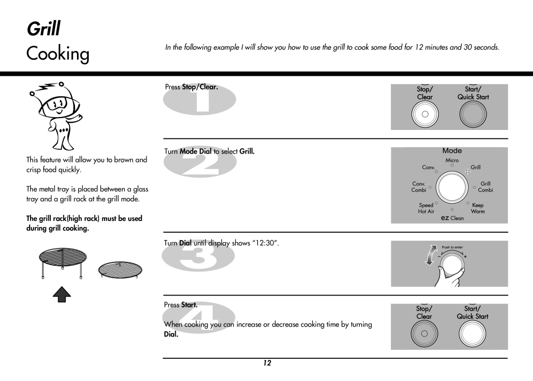 LG Electronics MC8486NL owner manual Grill, Cooking, This feature will allow you to brown and crisp food quickly 