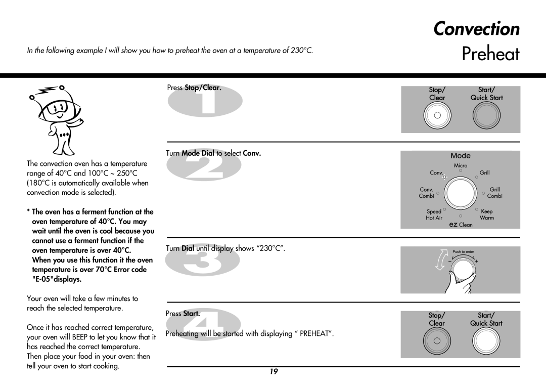 LG Electronics MC8486NL owner manual Preheat, Turn Mode Dial to select Conv 