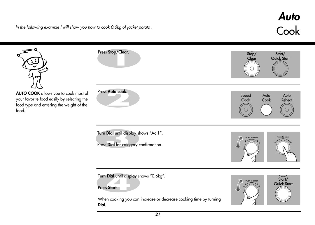 LG Electronics MC8486NL owner manual Auto, Cook 