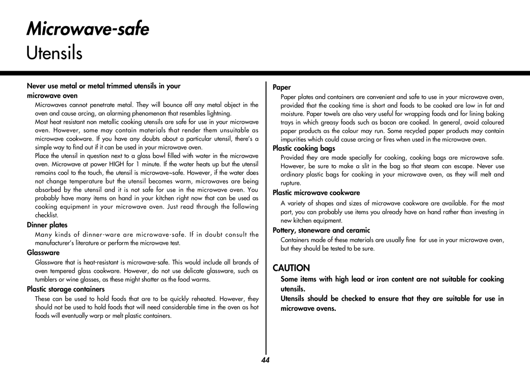 LG Electronics MC8486NL owner manual Microwave-safe, Utensils 