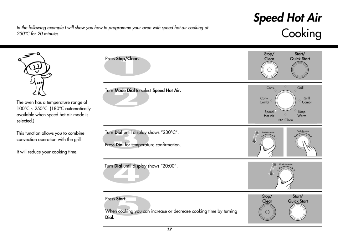 LG Electronics MC8486NL owner manual Cooking, Turn Mode Dial to select Speed Hot Air 