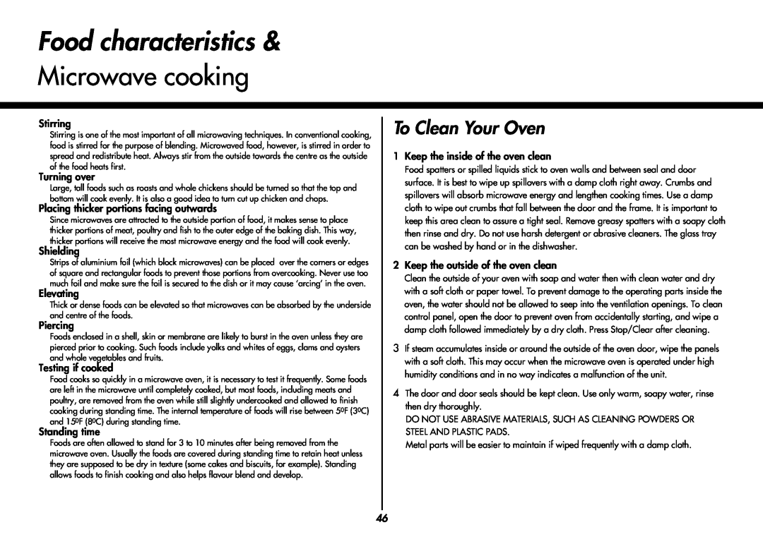 LG Electronics MC8486NL owner manual Food characteristics, Microwave cooking, To Clean Your Oven 