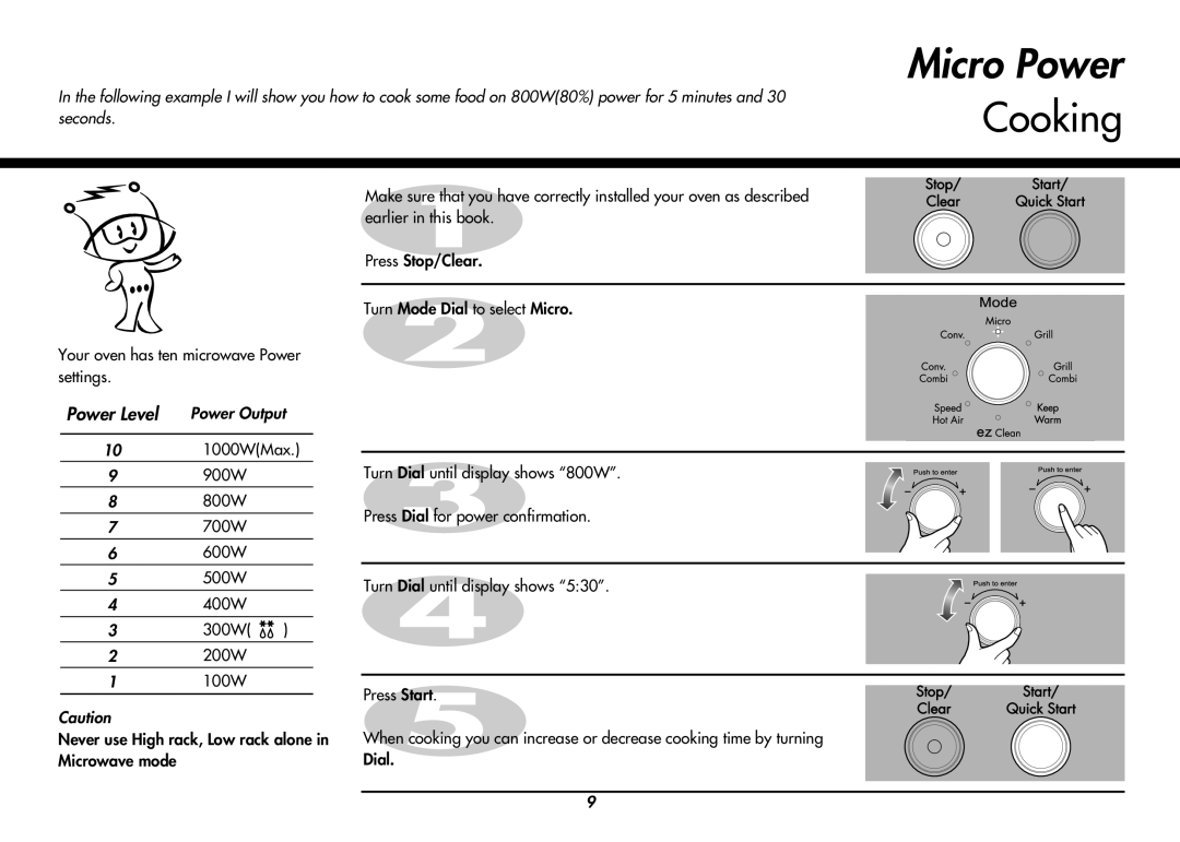 LG Electronics MC8486NL owner manual Micro Power, Cooking, Power Level 