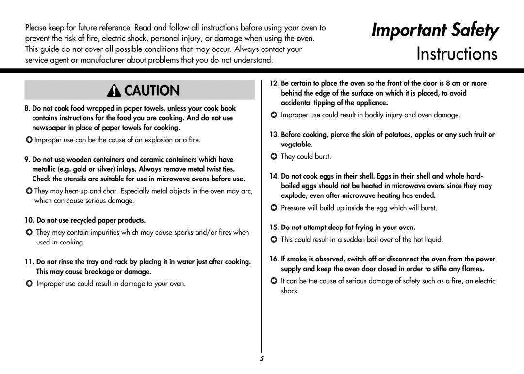 LG Electronics MC9280XC owner manual Important Safety 