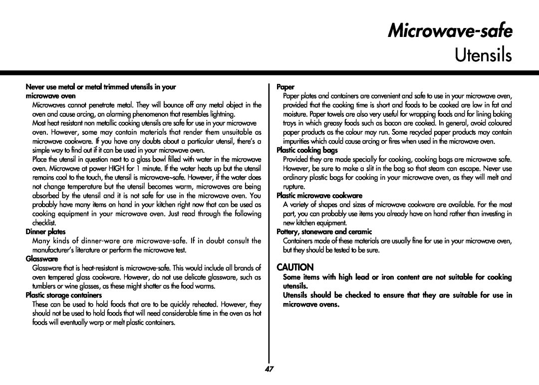 LG Electronics MC9280XC owner manual Microwave-safe, Utensils 