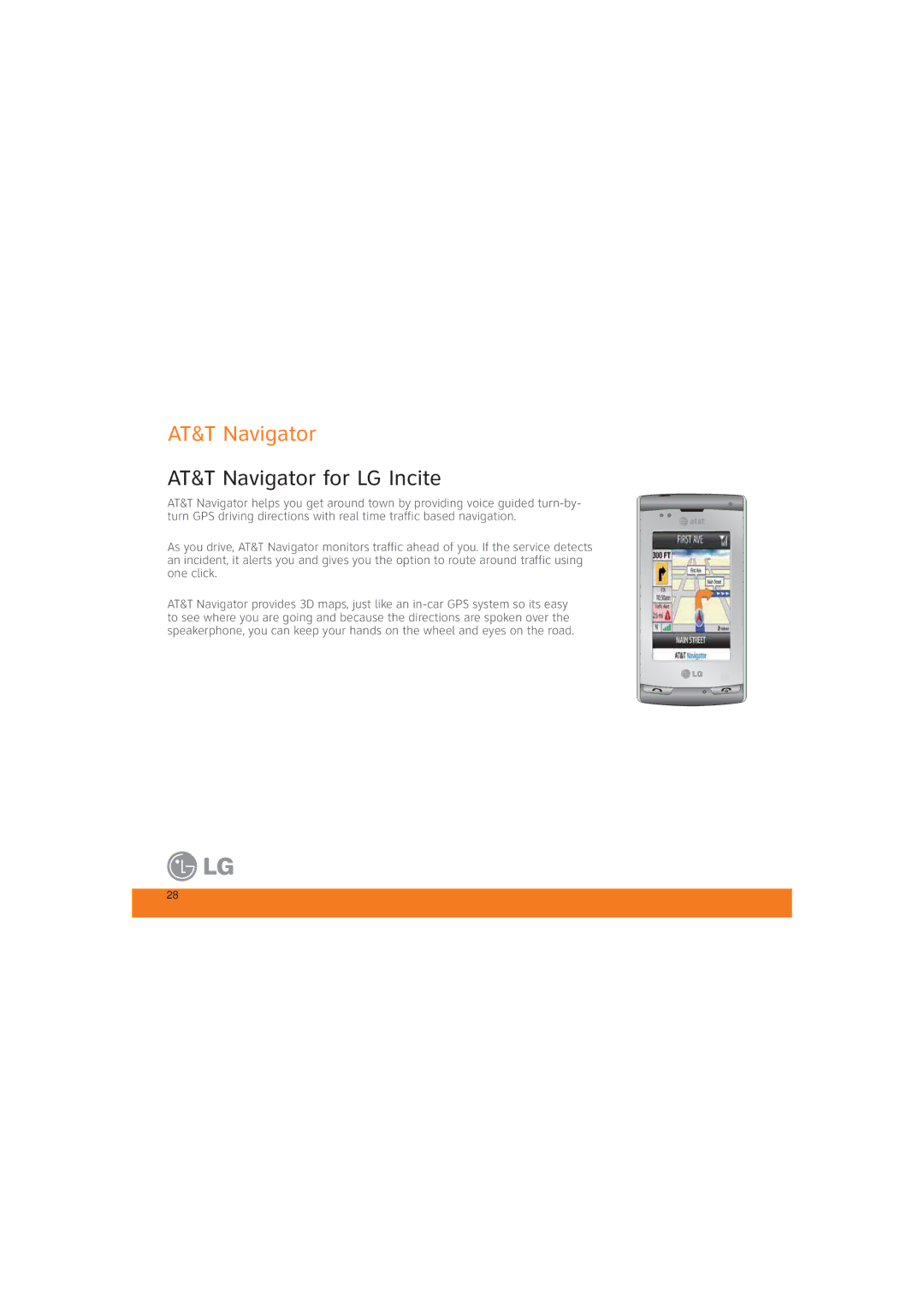 LG Electronics MCD0009405 specifications AT&T Navigator for LG Incite 