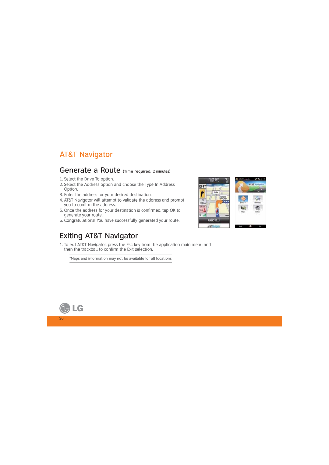 LG Electronics MCD0009405 specifications Exiting AT&T Navigator 