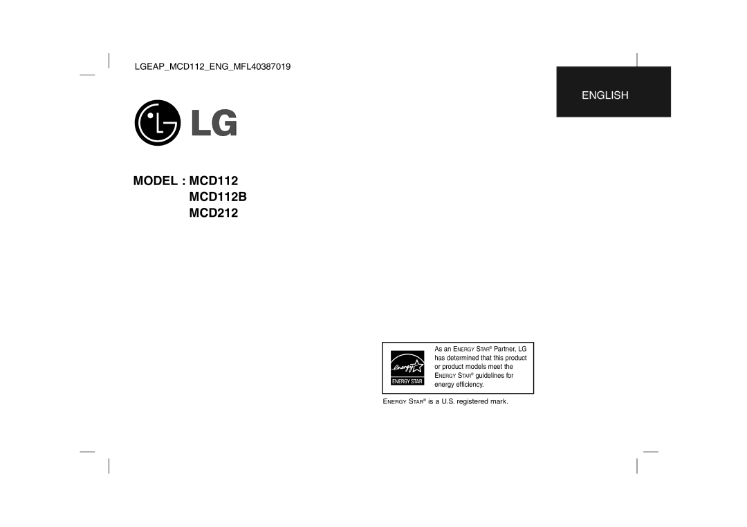 LG Electronics manual Model MCD112 MCD112B, MCD212 