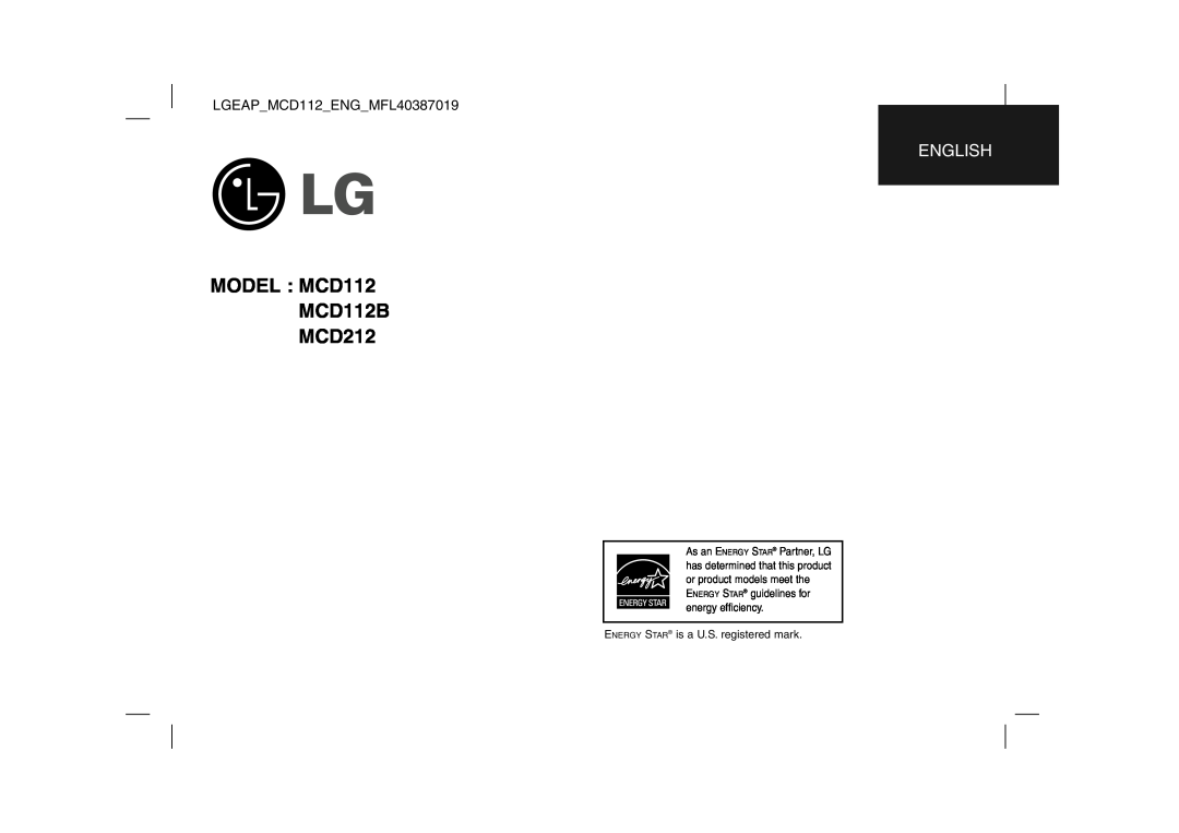 LG Electronics manual MODEL MCD112 MCD112B MCD212, LGEAP MCD112 ENG MFL40387019, English 