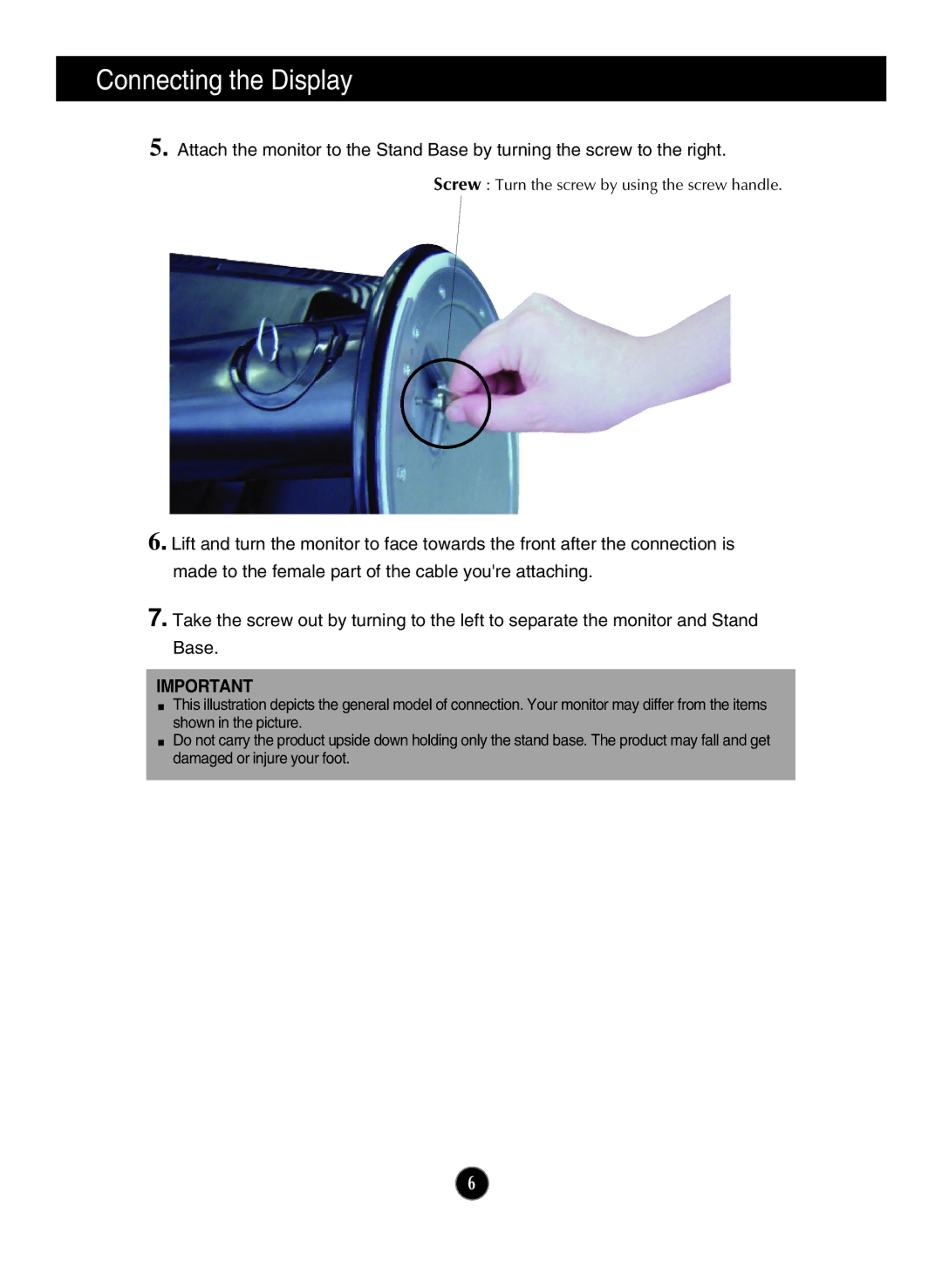 LG Electronics ME20CR owner manual Screw Turn the screw by using the screw handle 