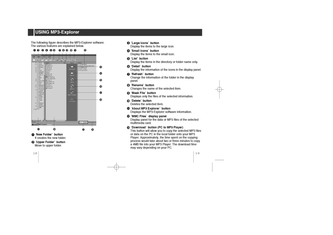 LG Electronics MF-PD330 specifications Using MP3-Explorer, Download button PC to MP3 Player 