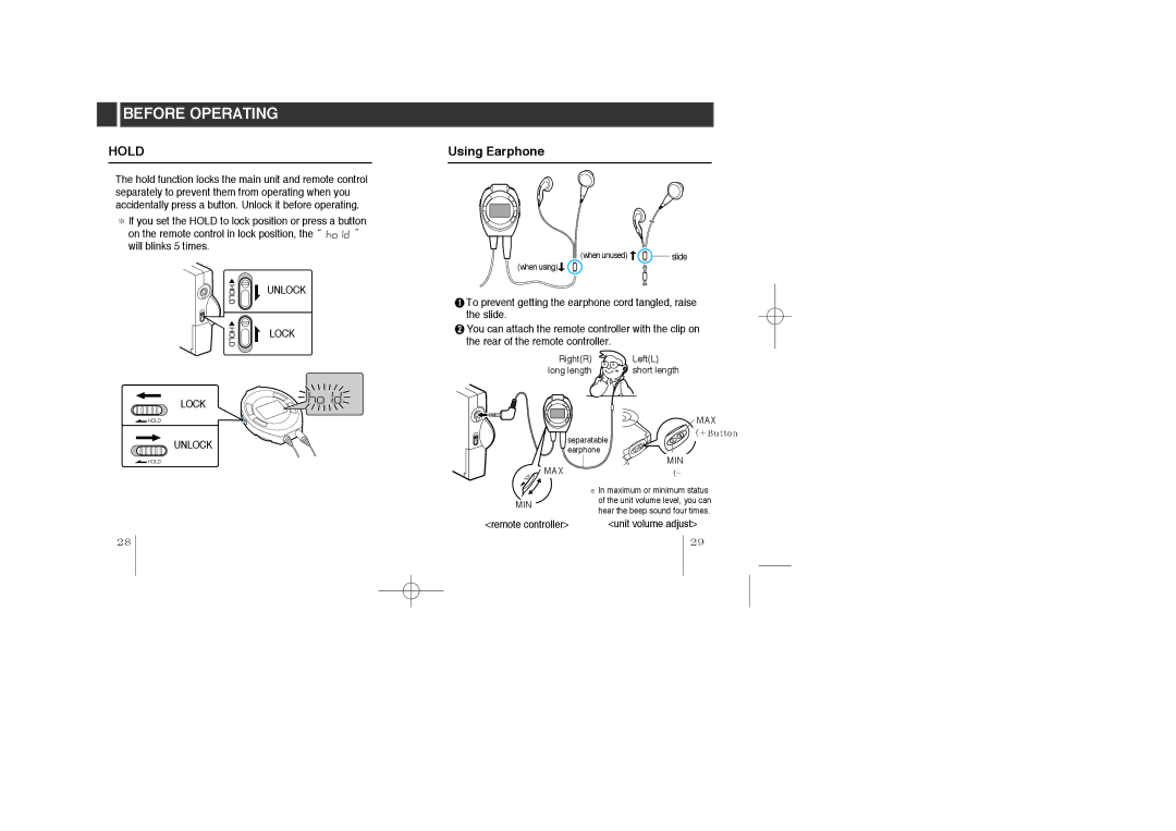 LG Electronics MF-PD330 specifications Before Operating, Using Earphone 