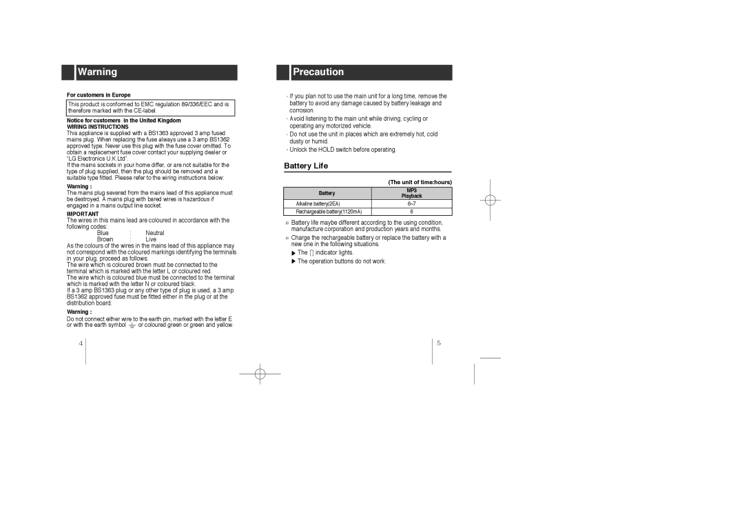 LG Electronics MF-PD330 specifications Precaution, Battery Life 