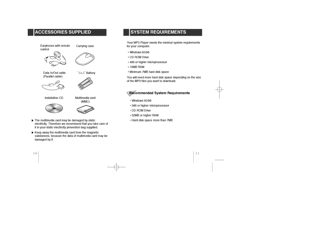 LG Electronics MF-PD330 specifications Accessories Supplied, Recommended System Requirements 