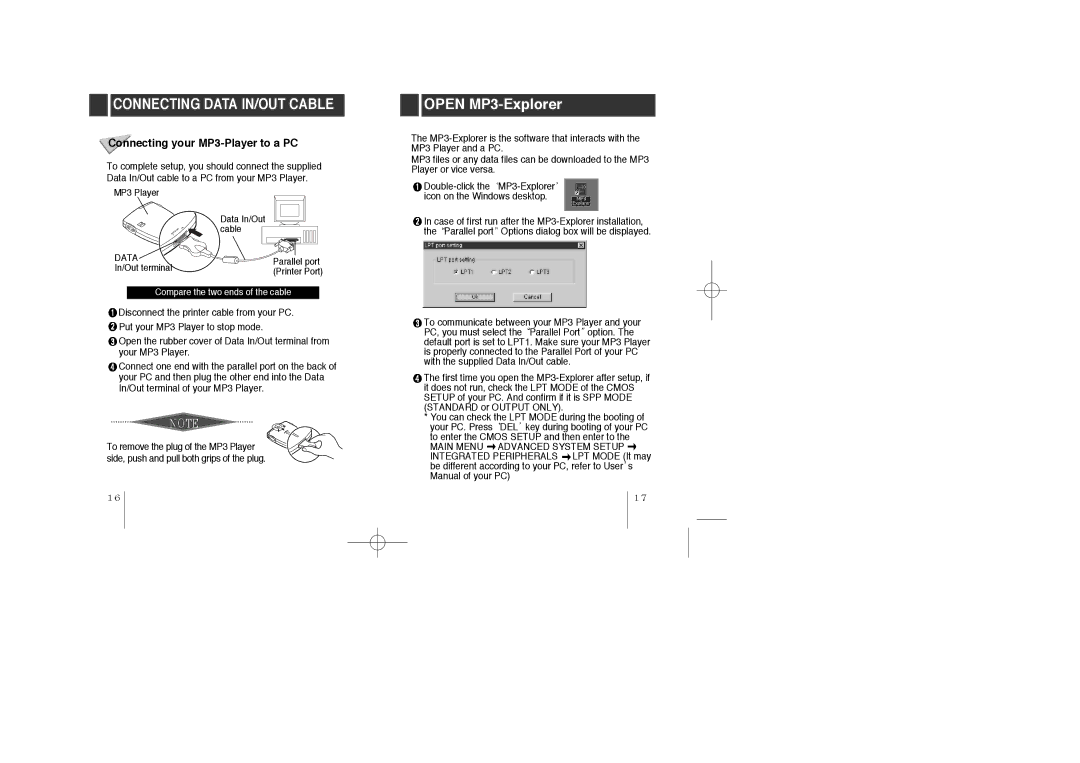 LG Electronics MF-PD330 specifications Open MP3-Explorer, Connecting your MP3-Player to a PC 