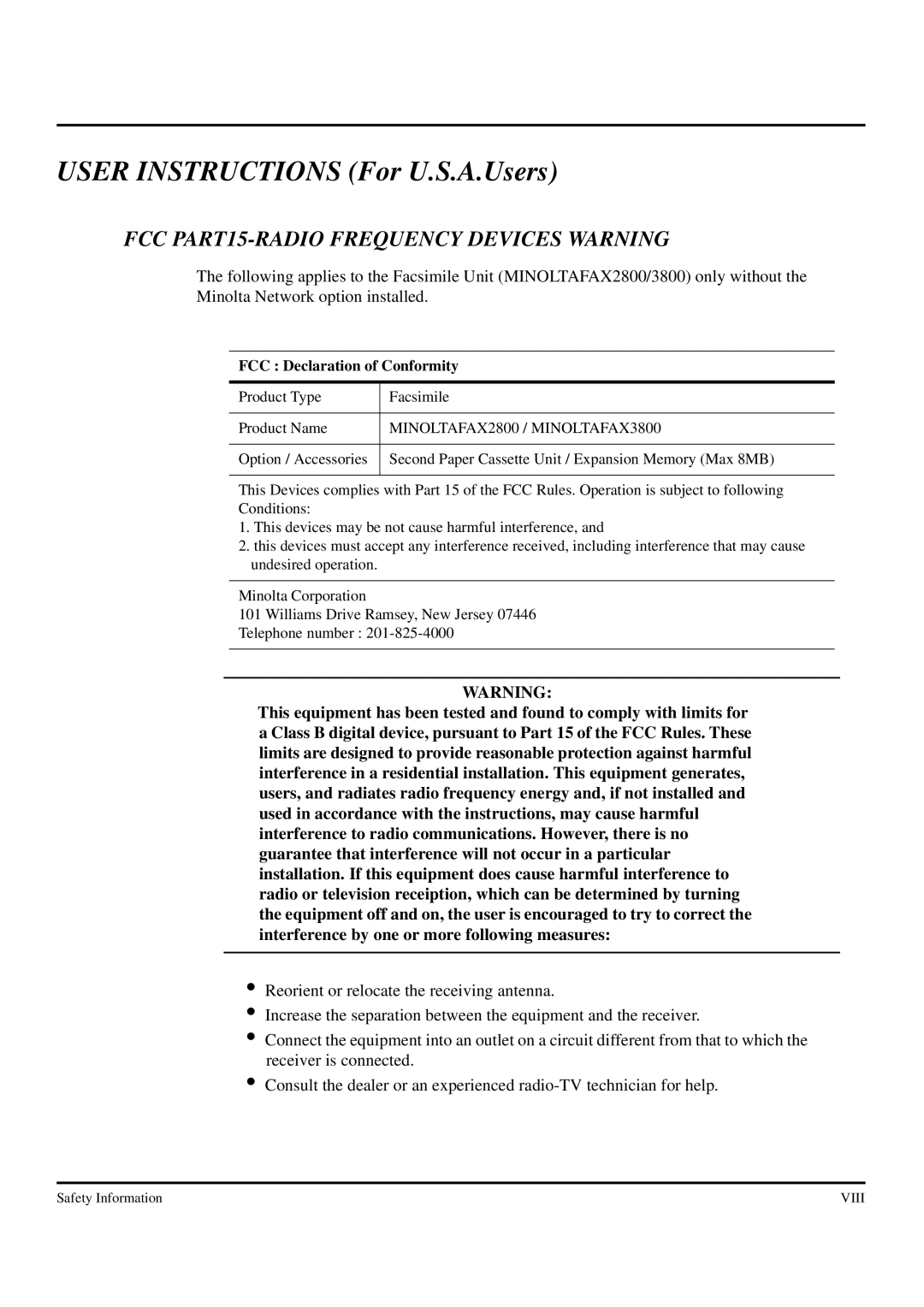 LG Electronics MF2800, MF3800 manual User Instructions For U.S.A.Users, FCC Declaration of Conformity 