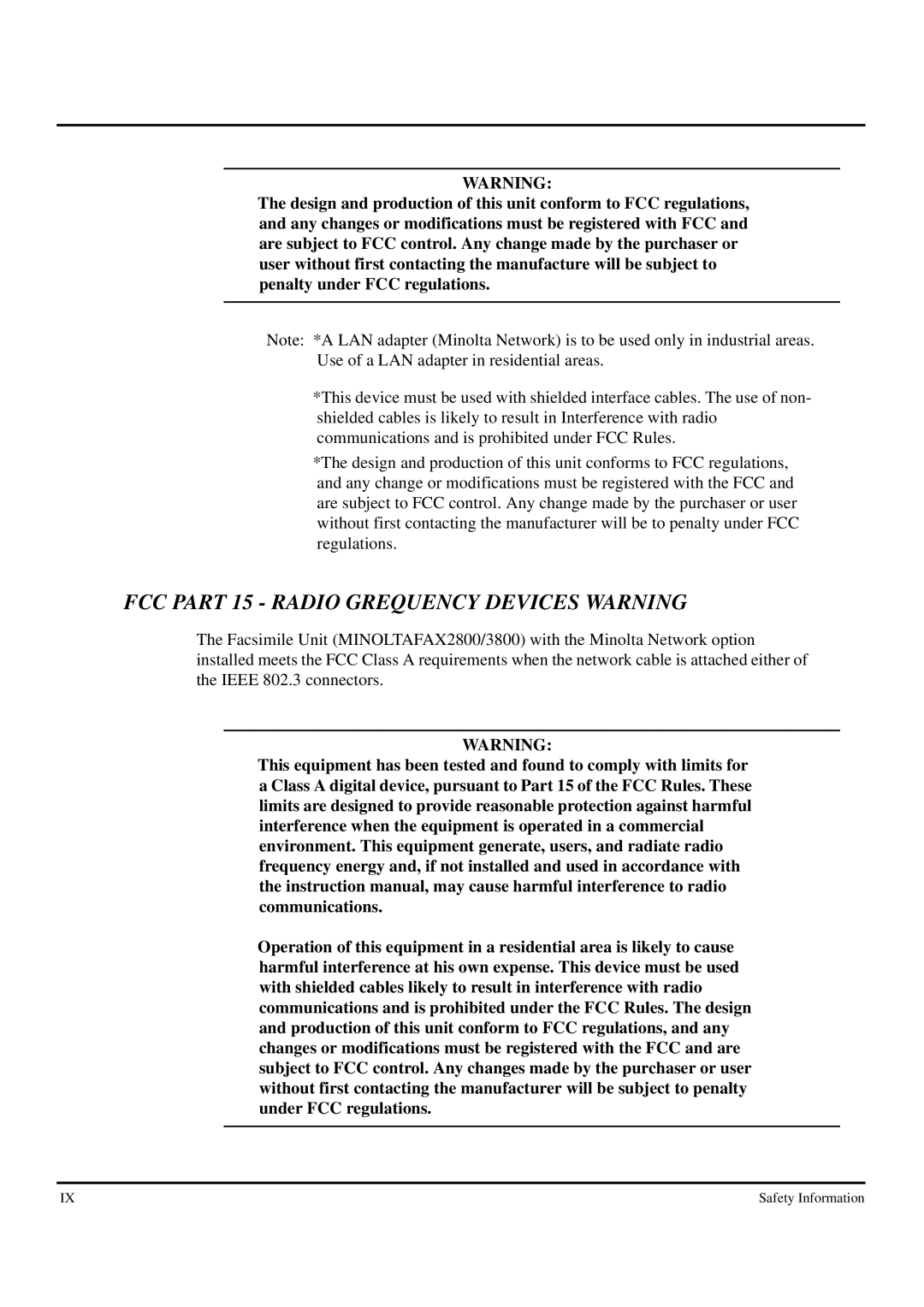 LG Electronics MF3800, MF2800 manual FCC Part 15 Radio Grequency Devices Warning 