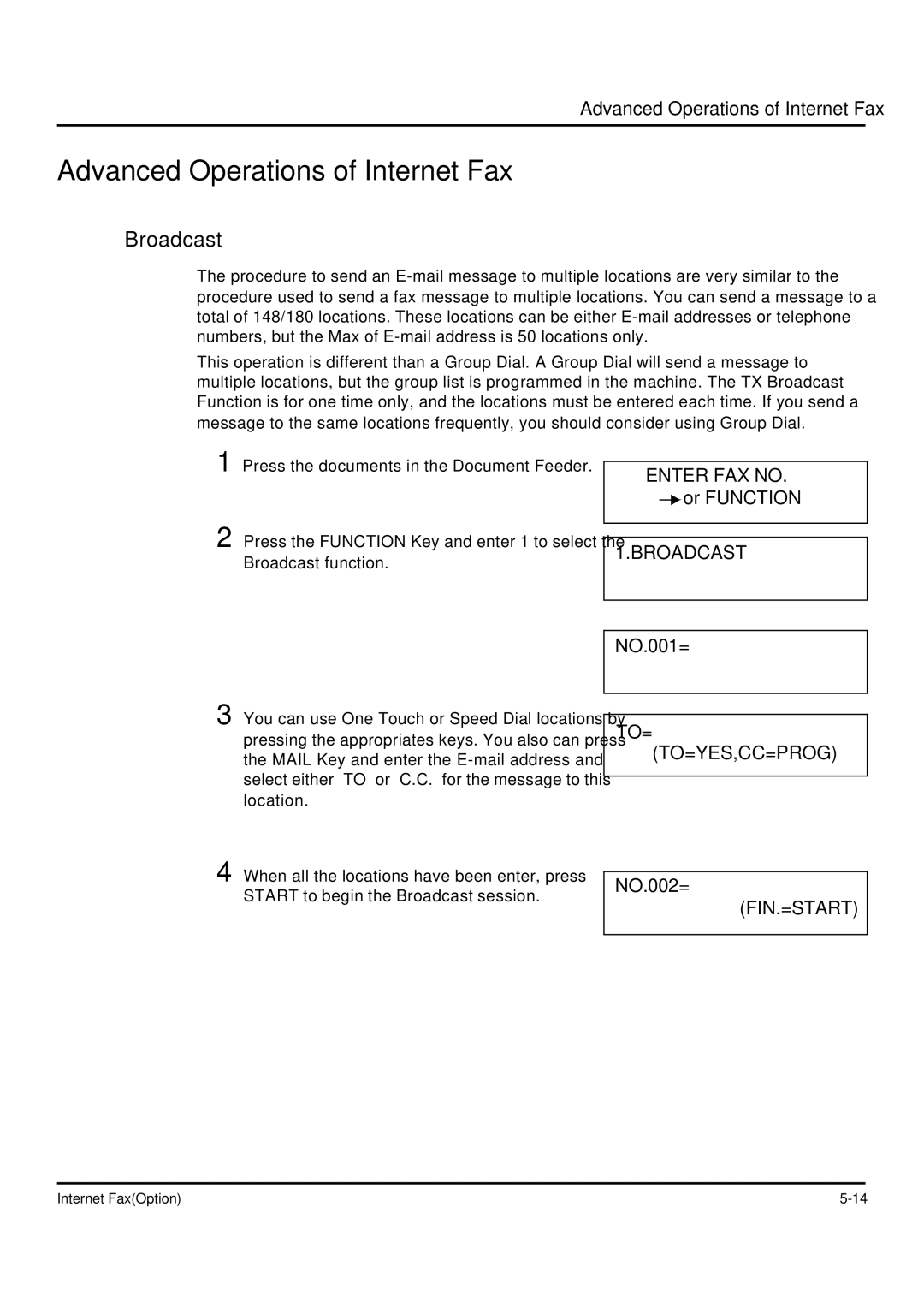 LG Electronics MF2800, MF3800 manual Advanced Operations of Internet Fax, Broadcast 