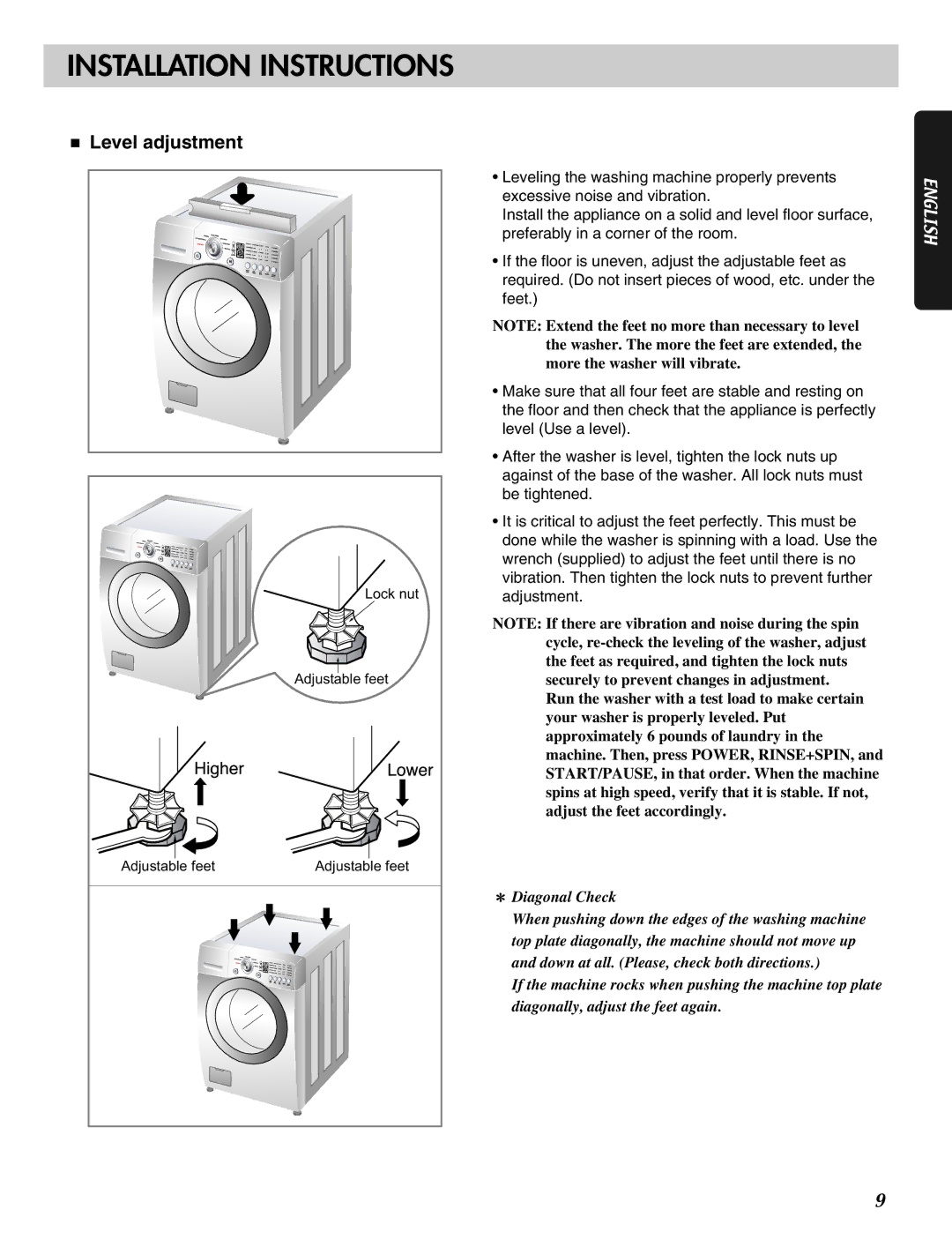 LG Electronics MFL31245109 manual Level adjustment 