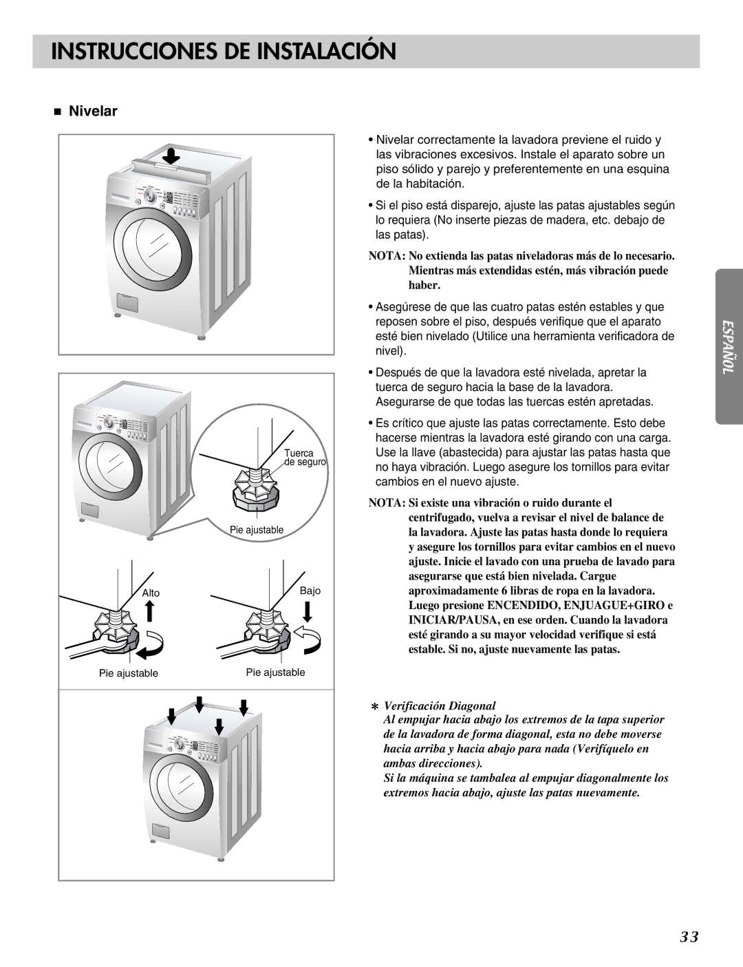 LG Electronics MFL31245109 manual Nivelar 