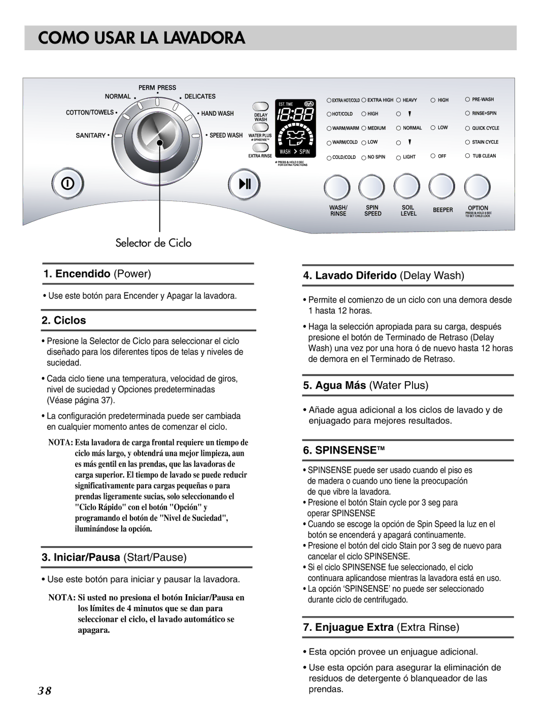 LG Electronics MFL31245109 manual Como Usar LA Lavadora 