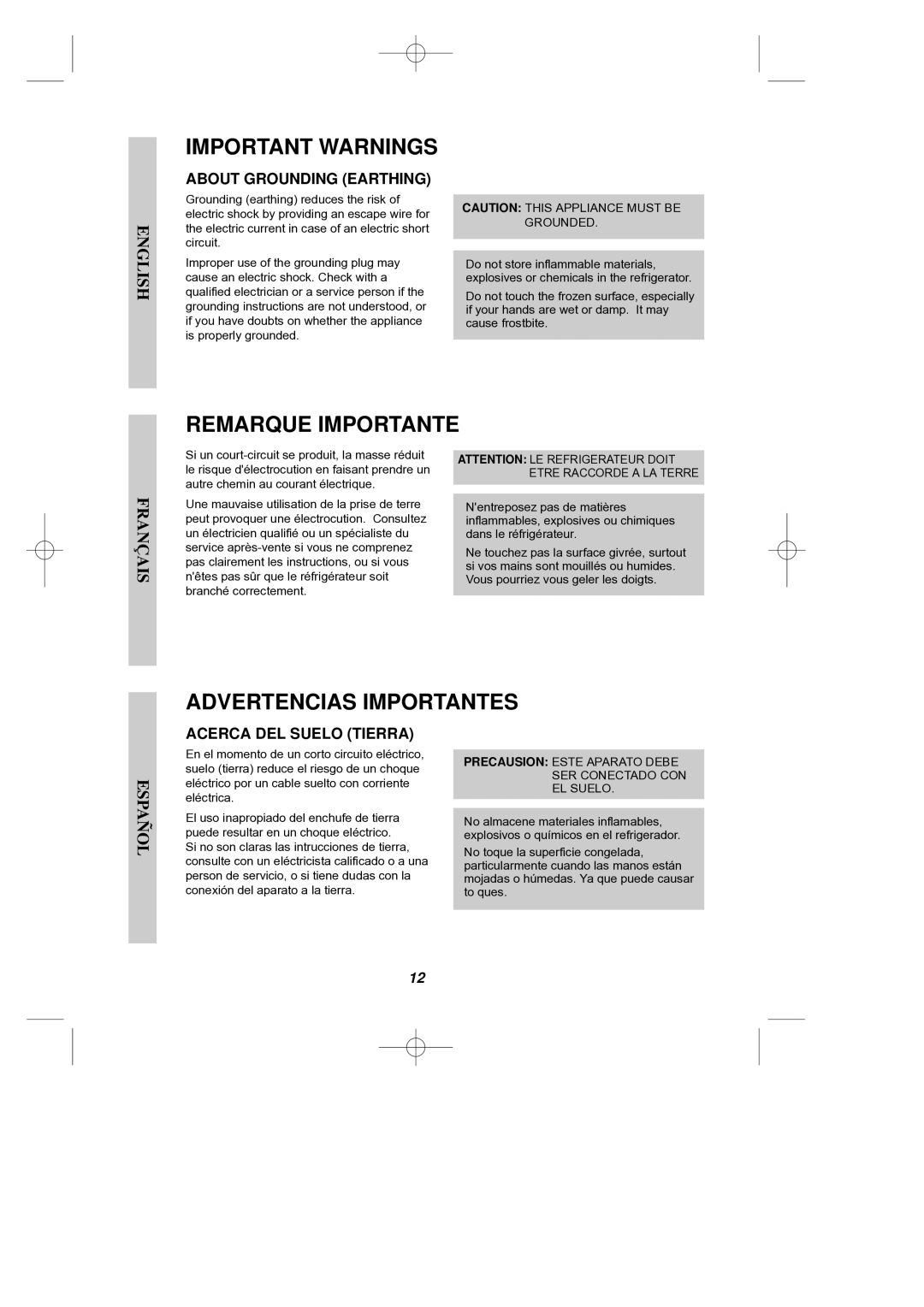 LG Electronics MFL38422645 owner manual About Grounding Earthing, Acerca DEL Suelo Tierra 