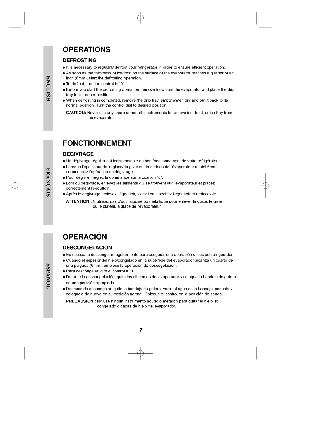 LG Electronics MFL38422645 owner manual Defrosting, Degivrage, Descongelacion 