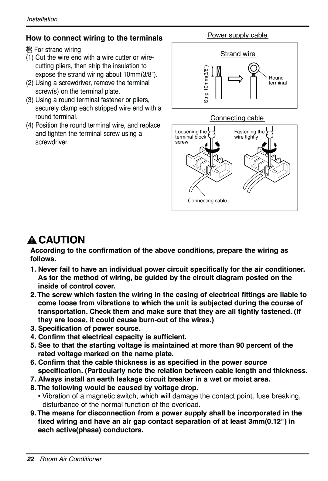 LG Electronics MFL39817303 installation manual How to connect wiring to the terminals, For strand wiring, Connecting cable 